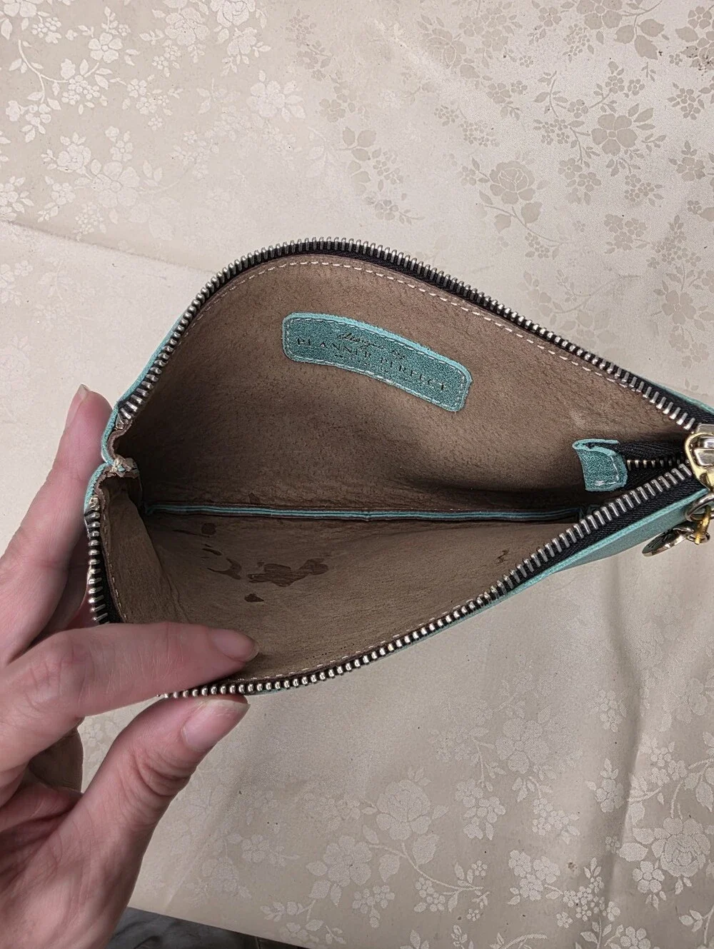 Planner Perfect Teal Turquoise Leather Zippered Pouch Clutch Makeup Bag
